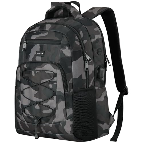 YAMTION School Backpack for Teen Boys and Men,Laptop Bookbag Backpack with USB for High School College Students Office Travel - color: Camouflage Black, size: 15.6 inch