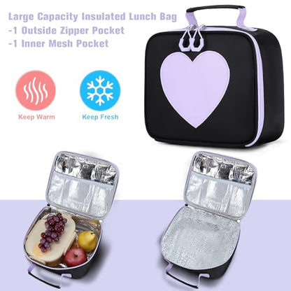 ACESAK Backpack for Girls - Bookbag Backpacks Schoolbag for Girls Kids Teen Women Casual Travel Daypacks - School Bag Elementary Middle School College Cute Backpack with Lunch Box (Purple Black) - color: Purple Black