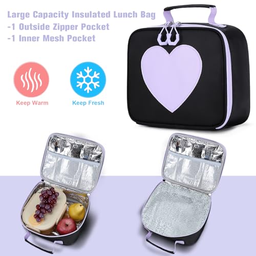 ACESAK Backpack for Girls - Bookbag Backpacks Schoolbag for Girls Kids Teen Women Casual Travel Daypacks - School Bag Elementary Middle School College Cute Backpack with Lunch Box (Purple Black) - color: Purple Black