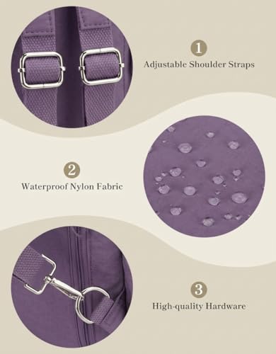 Mini Backpack for Women Nylon Small Backpack Purse Crossbody Sling Bag Convertible Backpack Casual Shopping Daypack (Purple) - color: Purple