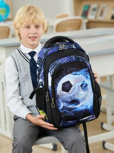Boys Backpack for Elementary Kids Bookbag Middle School Bags Heavy Duty Soccer Laptop Durable Waterproof 18 In (1-Black) - color: 1-black
