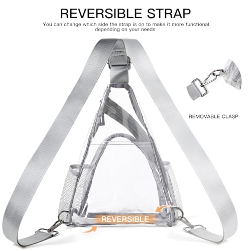 Clear Bag for Stadium Events 12x12x6 Stadium Bag Crossbody Purses Clear Sling Backpack for Concerts Football Games Travel - color: Light Gray