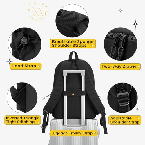 Classic Large Black Backpack For Women,Waterproof High School Bookbag,Lightweight Casual Travel Daypack,College Backpack Men,Middle School Bag For Girls Boys - color: A8-black