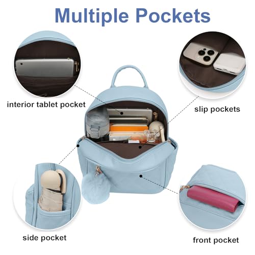 Girls Fashion Mini Backpack Purse Small Cute Plaid Leather Women Backpacks Little Bag, Mint Blue - color: Mint Blue