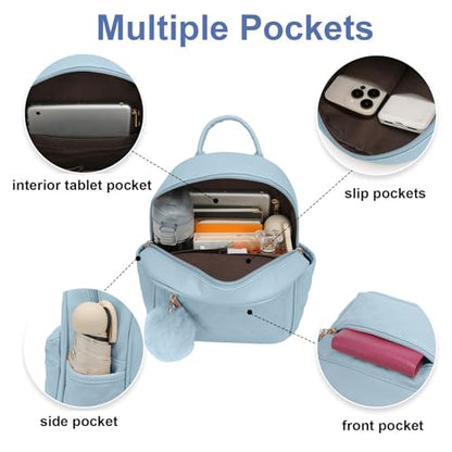 Girls Fashion Mini Backpack Purse Small Cute Plaid Leather Women Backpacks Little Bag, Mint Blue - color: Mint Blue