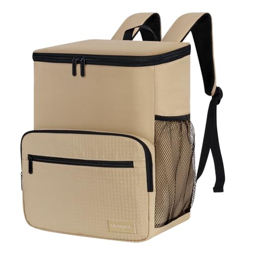 MIRASON Cooler Backpack Insulated Leak Proof Beach Backpack Cooler Bag, Cooling Beer Lunch Backpack Cooler for Men Women Picnic Hiking Camping Travel with 4 Pockets - color: Khaki