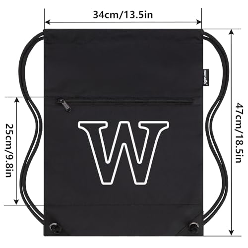 HOLYLUCK Drawstring Bags Initial Backpack Sackpack Cinch Bags for Sports, Gym, Travel, Beach (Black-W) - color: Black-w