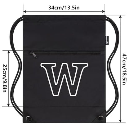 HOLYLUCK Drawstring Bags Initial Backpack Sackpack Cinch Bags for Sports, Gym, Travel, Beach (Black-W) - color: Black-w
