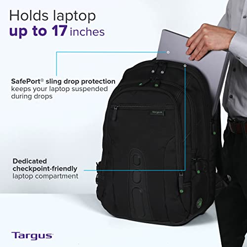 Targus Spruce EcoSmart Travel Laptop Backpack for 17 inch Laptops, TSA-Friendly Carry On Backpack Laptop Bag for Work and Travel, Black (TBB019US) - size: 17 inch