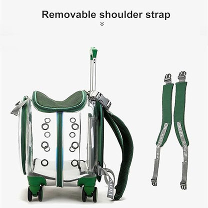 2025 Upgraded Cat Carrier Cat Backpack Pet Carrier Pet Trolley Case Clear Ventilation Holes Silent Wheels Convenient Portable Cats Dogs Backpack for Travel（Green）