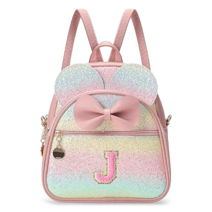 Birthday Gift for 2 3 4 5 6 7 8 9 10 Year old Girls Personalized Initial Mini Backpack Purse for Toddler Kids-Shine-J - color: Shine, style: J