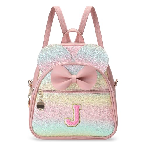 Birthday Gift for 2 3 4 5 6 7 8 9 10 Year old Girls Personalized Initial Mini Backpack Purse for Toddler Kids-Shine-J - color: Shine, style: J