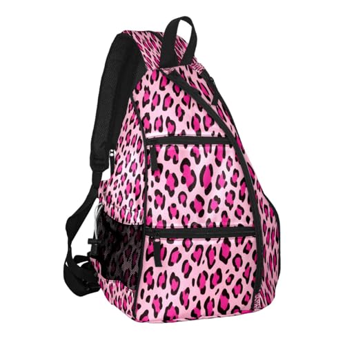 Pickleball Bag for Women & Men – Lightweight Sports Backpack with Paddle Compartments, Dual Carry Modes, Detachable Zippered Strap, Brown Leopard, Great Gift Option for Players - color: Pink Leopard