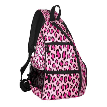 Pickleball Bag for Women & Men – Lightweight Sports Backpack with Paddle Compartments, Dual Carry Modes, Detachable Zippered Strap, Brown Leopard, Great Gift Option for Players - color: Pink Leopard