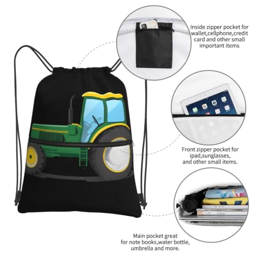 Color Tractor Prints Drawstring Zipper Backpack Lightweight Sport Gym Bag Water-Resistant Travel Throw Cover for Men Women Teens