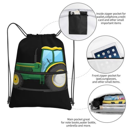 Color Tractor Prints Drawstring Zipper Backpack Lightweight Sport Gym Bag Water-Resistant Travel Throw Cover for Men Women Teens