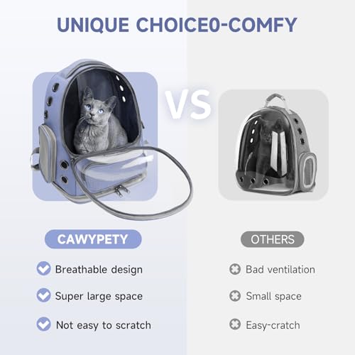 Cawypety Cat Backpack Carrier, Breathable Cat Carrier Large Space Bubble Pet Backpack for Kitty Small Dog up to 12lbs, Transparent & Foldable Pet Carrier for Travel Hiking (Blue - color: Blue