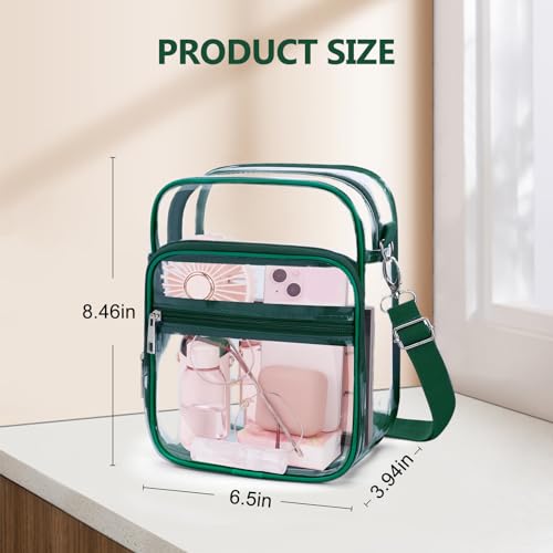 Blvornl Clear Crossbody Bag with Adjustable Shoulder Strap, Stadium Approved PVC Purse Bag, Messenger Bag - color: Green, size: Small