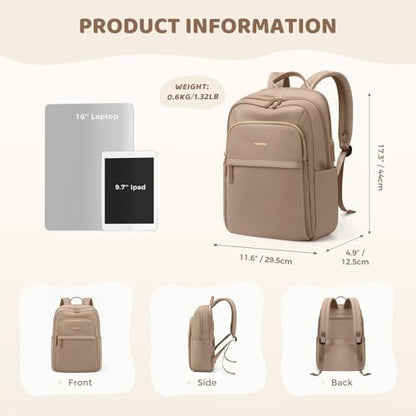 Hiking Travel Backpack for Women Casual Business Weekender Multilayer Laptop Bag,16 Inch,Champagne Brown - color: A-champagne Brown, size: 16 Inch