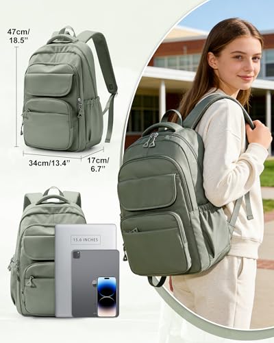 Student School Backpack for Teen Girls Middle High School Bookbag Casual Daypack, 15.6 Inch Laptop Backpack for College, Green - color: B-military Green