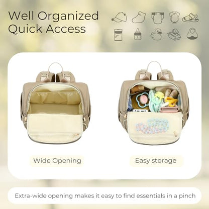 MAPLELILY Large Diaper Bag Backpack, Stylish Baby Travel Diaper Bag, Khaki | Waterproof lightweight maternity hospital backpack. With changing pad, stroller straps, insulated pocket. Mom, dad, toddler - color: Brown Taupe