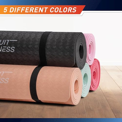 Circuit Fitness by Marcy Non-Slip Multi-Purpose Exercise Yoga Mats with Carrying Strap Multi-Thickness, Multi-Color Options - color: Midnight Black, size: 1/4-inch