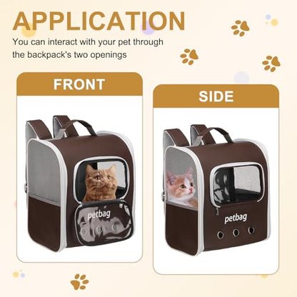 Pet Backpack Carrier, Portable and Ventilated, Oxford Cloth, Dogs Cats and Small Animal Travel Bag 14.17", (Brown, 1 Pcs), Intended for Hiking/Camping/Traveling - color: Brown