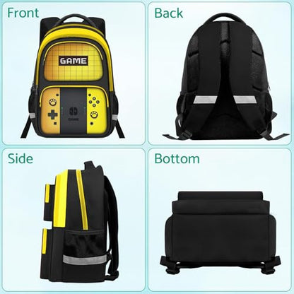 Kids Backpack For Boys，Gamer Boys Backpack For Children Teens Elementary Middle School, 17″ Students Bookbag - color: Backpack-sw-orange & Yellow