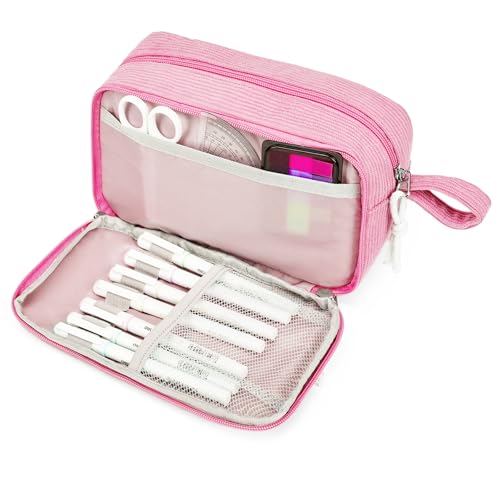 Big Capacity Pencil case,Soft Corduroy Pencil Bag with 3 Compartment,Pencil Pouch School Supplies Cute Pencil Box Pencil Bag for Teen Girls Boys College - color: Pink