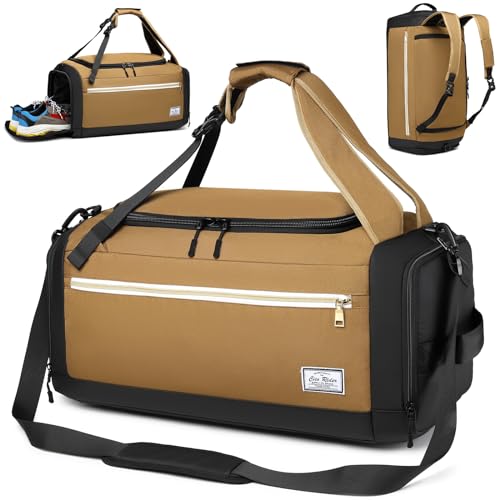 Cico Rider Gym Bags for Men with Shoes Compartment & Wet Pocket 4 Way Large Sports Duffle Bag Backpack Weekender Overnight Bag for Travel, Fitness, Workout, Training, Birthday Gift for Men, Brown - color: Khaki-C, size: Medium 45L