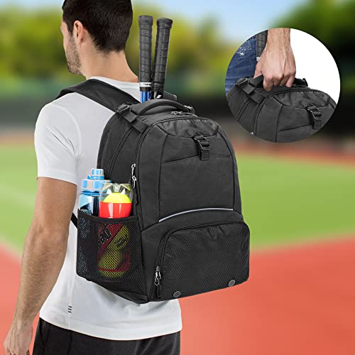 DSLEAF Tennis Backpack for 2 Rackets, Tennis Bag with Separate Ventilated Shoe Space for Tennis/Pickleball/Badminton/Squash Racquet and Accessories - color: Black