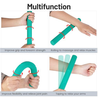 Inspack Flex Tennis Elbow Therapy Bar, Flexbar Treatment, Grip Strength Trainer, Therabars Flex Bars Physical Tendonitis, Wrist, Pain Relief, Forearm Strengthener Hand Exercise, Resistance Twist 25lb 15lb 10lb - color: Green_15LB