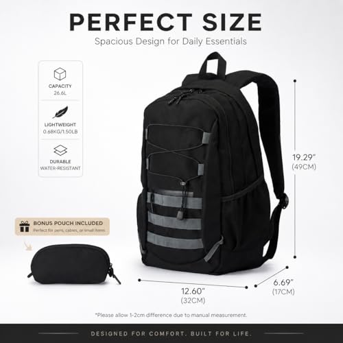 Hiking Travel Backpacks Men and Women, Lightweight Waterproof Laptop Backpack Outdoor Camping Backpack Hiking Daypack for Travel, Trekking, Work 26L (Black) - color: Black