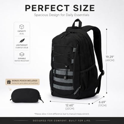 Hiking Travel Backpacks Men and Women, Lightweight Waterproof Laptop Backpack Outdoor Camping Backpack Hiking Daypack for Travel, Trekking, Work 26L (Black) - color: Black