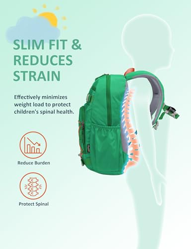 MOUNTAINTOP 18L Kids Backpack, Lightweight Children Daypack for Boys Girls, School Bag with Chest Strap, 29 * 16 * 45CM - color: Green