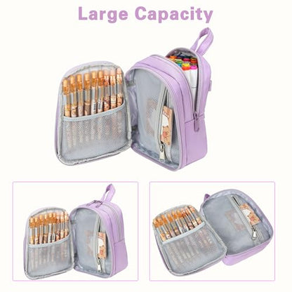Large Capacity Kids Backpack Pencil Case Pen Bag with Clear Pocket, Cute Kawaii Pen Pouch Organizer with Adjustable Strap & Plush Doll Keychain for School Girls Boys (Purple) - color: Purple