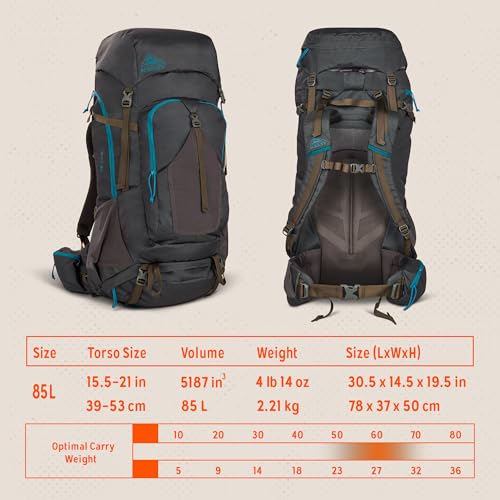 Kelty Asher Backpack, Daypack to Multi-Day Backpacking Capacity, Hiking, Lightweight Travel Pack, Internal Frame (85L Beluga) - color: Beluga/Stormy Blue, size: 85L