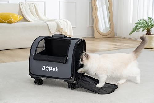 Pet Bag Carrier with Wheels, Pet Backpack with Wheels, Small Dog Carrier, cat Carrier, Detachable Wheels, Travel Bag, Pet Trolley, Soft Sided Carrier with Wheels, Foldable Carrier (Oat Grey) - color: Oat Grey