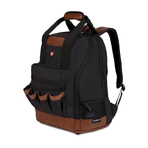 SwissGear Tool Bag Backpack, Fits Up to 15-Inch Laptop, Work Pack, Black/Brown Canvas - color: Black/Brown Canvas, size: Medium