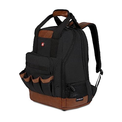 SwissGear Tool Bag Backpack, Fits Up to 15-Inch Laptop, Work Pack, Black/Brown Canvas - color: Black/Brown Canvas, size: Medium