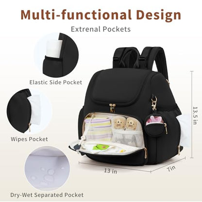 CEI-CEI Neoprene Diaper Bag Backpack Stylish Baby Maternity Bags Travel Tote for Mom with Insulated Pockets, Changing Pad, Stowable Shoulder Strap - color: Black