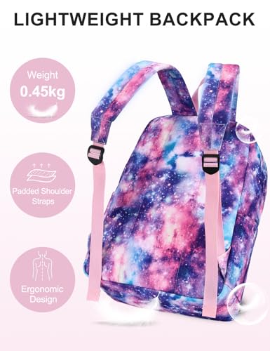 VASCHY Backpack for School, Lightweight Water Resistant Bookbag Casual Daypack for Middle School Teen Girls Pink Galaxy - color: Pink Galaxy