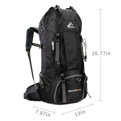 Bseash 60L Waterproof Hiking Camping Backpack with Rain Cover, Large Outdoor Sport Travel Daypack Rucksack for Climbing - color: Black