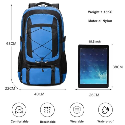 75L Hiking Backpack Trekking Rucksack Waterproof Daypack Durable Backpack for Women Men Camping Climbing Travel Outdoor Sports Blue - color: Blue