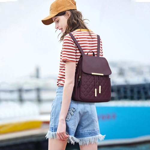 KKXIU Quilted Trendy Leather Backpack Purse for Women and Ladies Shoulder Travel Daypacks Bags (Wine) - color: Wine, style: Backpack