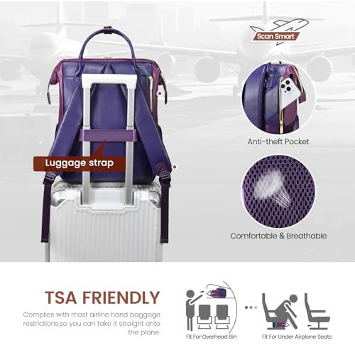 LOVEVOOK Leather Laptop Backpack - color: Purple - Blue, size: 17 Inch
