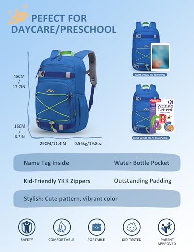 MOUNTAINTOP 18L Kids Backpack, Lightweight Children Daypack for Boys Girls, School Bag with Chest Strap, 29 * 16 * 45CM - color: Blue