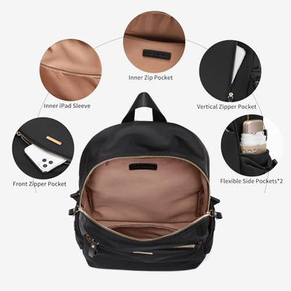 GOLF SUPAGS Stylish Laptop Backpack Purse for Women Girls Casual Travel Daypack Mini Backpack Handbag Nylon Bookbag - color: Black