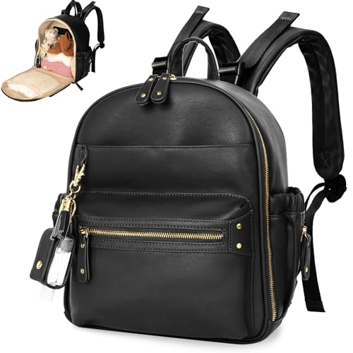 miss fong Small Diaper Bag Mini Diaper Bag Backpack Mini Backpack with 11 Pockets Baby Diaper Bag with Hand Sanitizer Holder, 2 Insulated Pockets-BALCK - color: Black