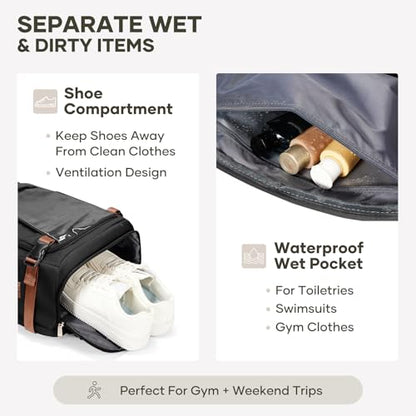 coofay Travel Backpack for Women Men, Carry on Backpack for Airplanes - color: Black With Brown